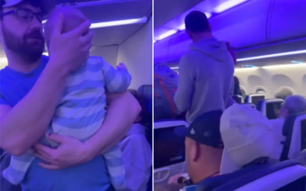 Ashley Eggers and her family on a flight.