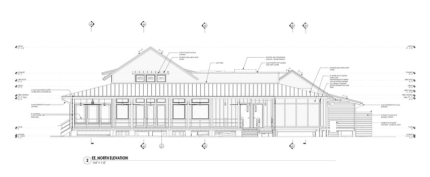 Plans show the front of the restaurant planned at 2989 Mayport Road as part of a pickleball complex with additional features.