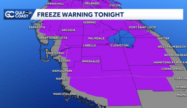 Temps to fall to freezing levels for most of Florida's Gulf Coast