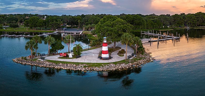 Aerial view of Mount Dora Lighthouse, Mount Dora, Florida.