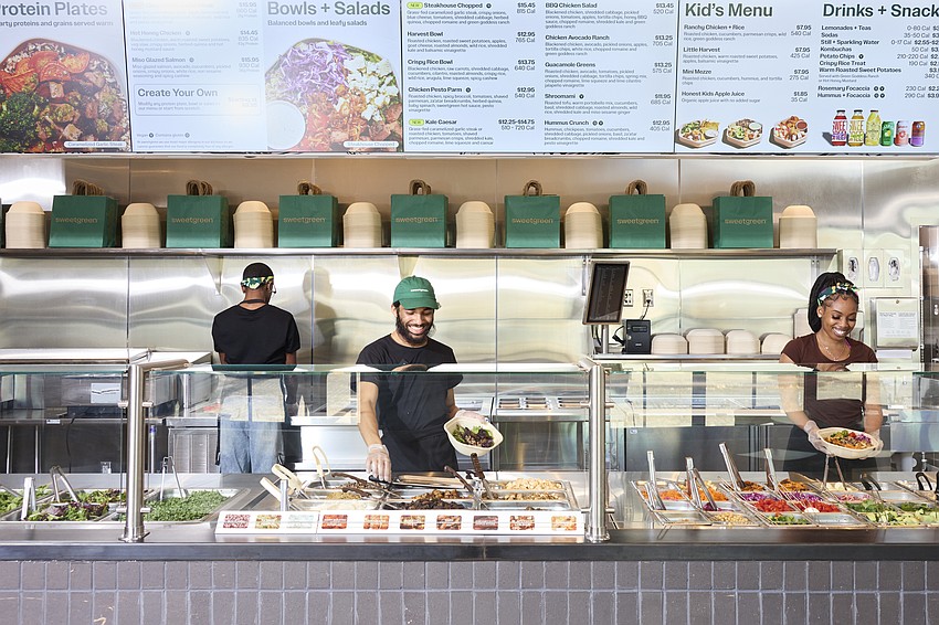 Sweetgreen has 301 locations in 26 states and Washington, D.C. Customers order at the counter and their food is prepared.