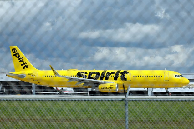 A Spirit Airlines airplane taxis at Fort Lauderdale-Hollywood International Airport on Tuesday, Sept. 16, 2025. (Amy Beth Bennett / South Florida Sun Sentinel)