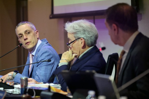 Fort Lauderdale Commissioner Ben Sorenson asks questions Tuesday night before a final vote on whether the city would move forward with its plan to demolish the tree-lined median on Las Olas to make way for wider sidewalks. (Mike Stocker/South Florida Sun Sentinel)
