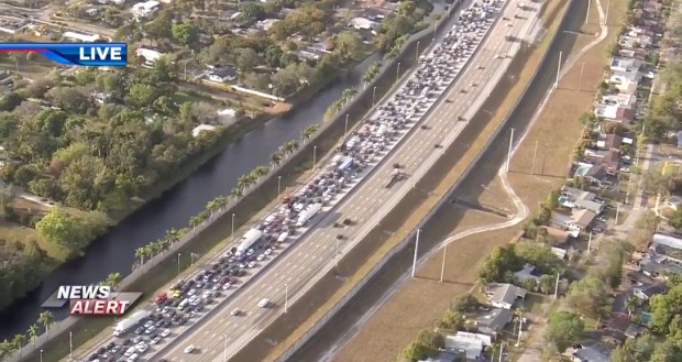 A driver is in custody after a law enforcement pursuit that ended in a crash in the southbound lanes of the Florida Turnpike near Sunrise Boulevard on Thursday, Feb. 26, 2026. (WSVN-7/Courtesy)