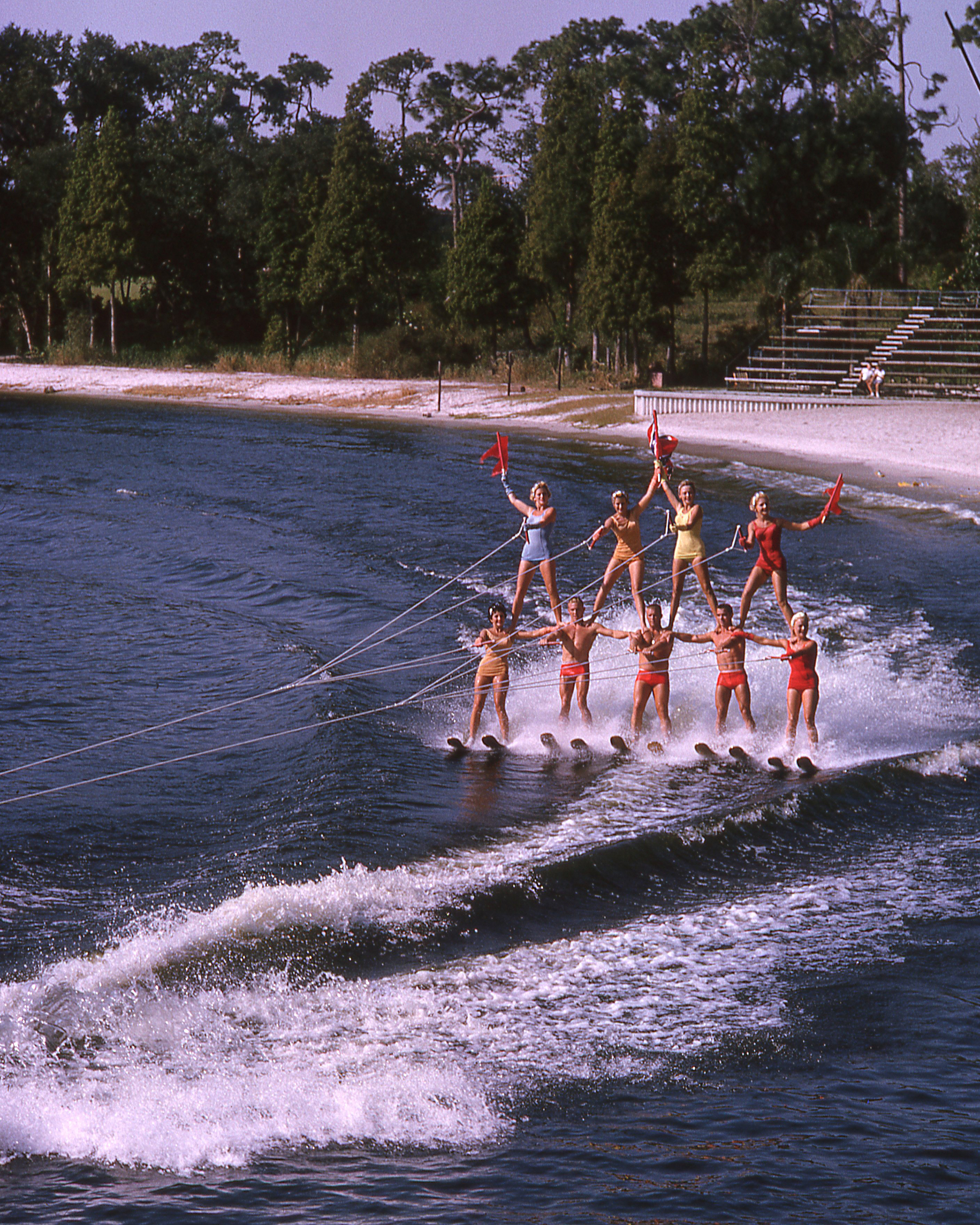 Skiers form a human pyramid during a show at Cypress...