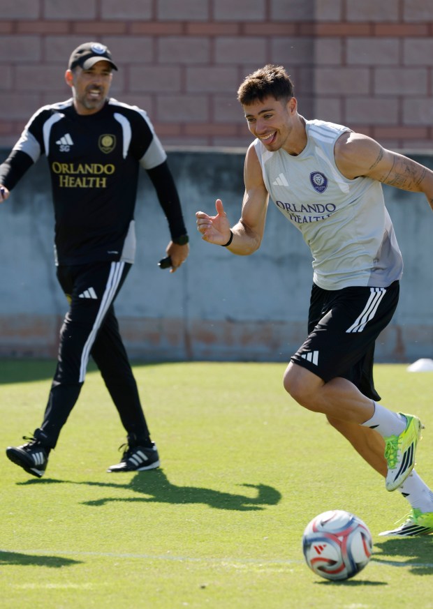 Nolan Miller practices with Orlando City Soccer Club at Osceola Heritage Park in Kissimmee on Wednesday. (Ricardo Ramirez Buxeda/ Orlando Sentinel)