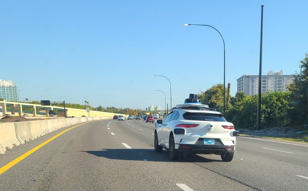A self-driving Waymo car heads north on Interstate-4 on Wednesday, Nov. 19, 2025. Waymo said it was testing its autonomous vehicles with employees in the Orlando area. (Steven Lemongello/Orlando Sentinel)