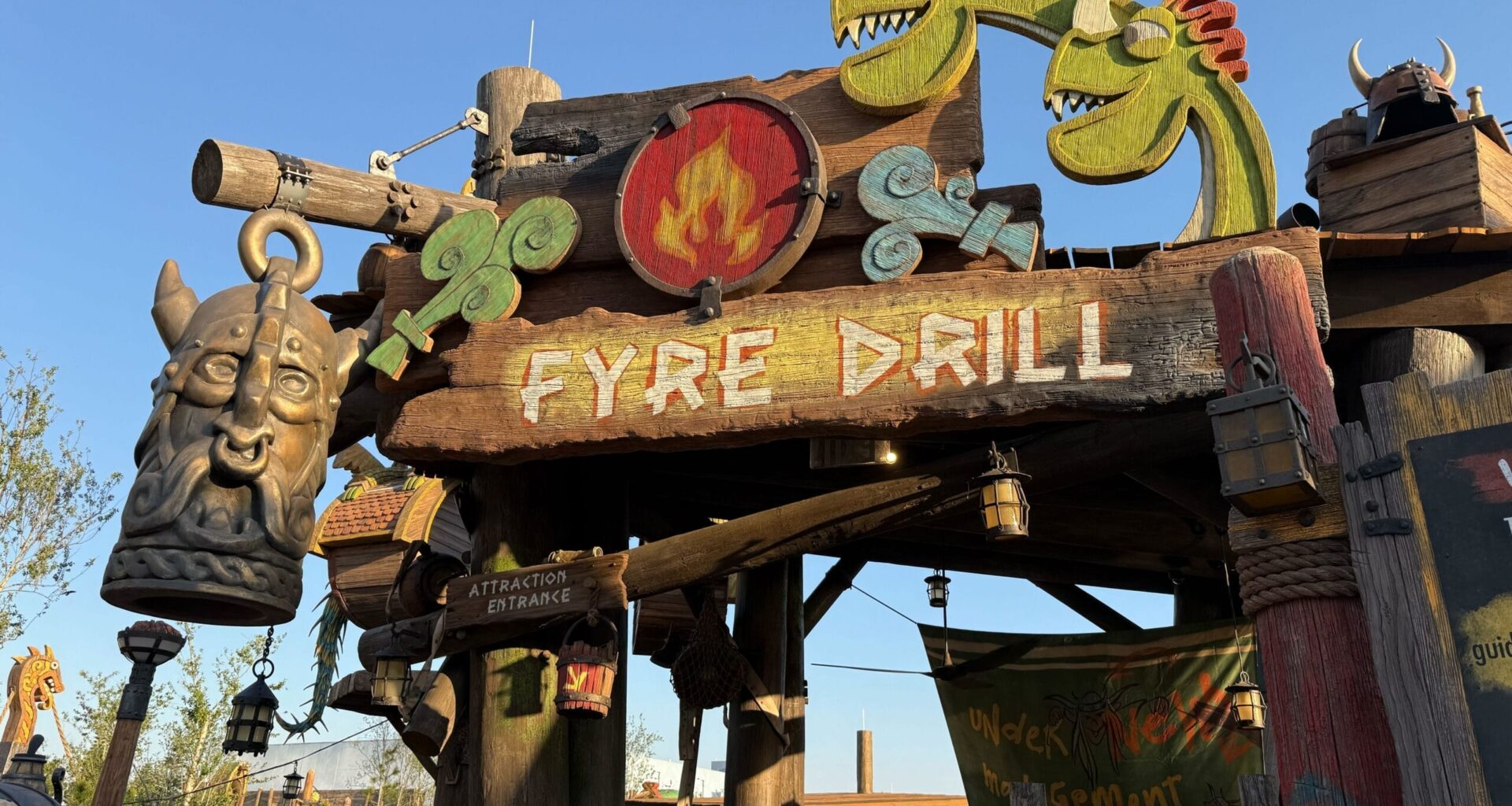 The entrance to the Fyre Drill water ride in How to Train Your Dragon - Isle of Berk at Epic Universe