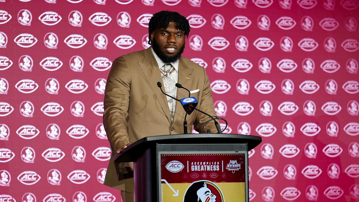 Jul 23, 2025; Charlotte, NC, USA; FSU defenseve lineman Darrell Jackson Jr.answers questions from the media during ACC Media days at Hilton Charlotte Uptown. Mandatory Credit: Jim Dedmon-Imagn Images