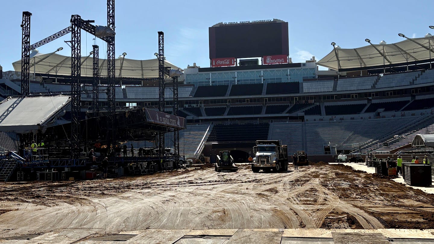 Workers are turning Doak Campbell Stadium into a rodeo arena ahead of PBR Florida State on Friday and Saturday, March 13–14.