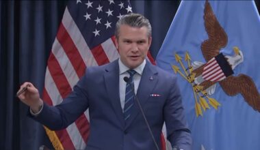 Secretary of Defense Pete Hegseth speaks Thursday at MacDill Air Force Base in Tampa. (Spectrum News)