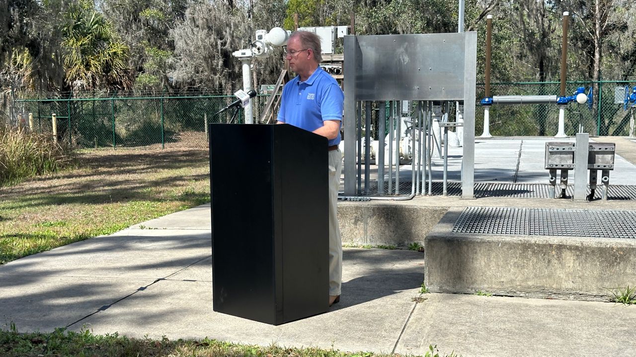Warren Hogg, chief science officer for Tampa Bay Water, speaks Friday about the water situation in Tampa Bay. (Spectrum News/Fallon Silcox)
