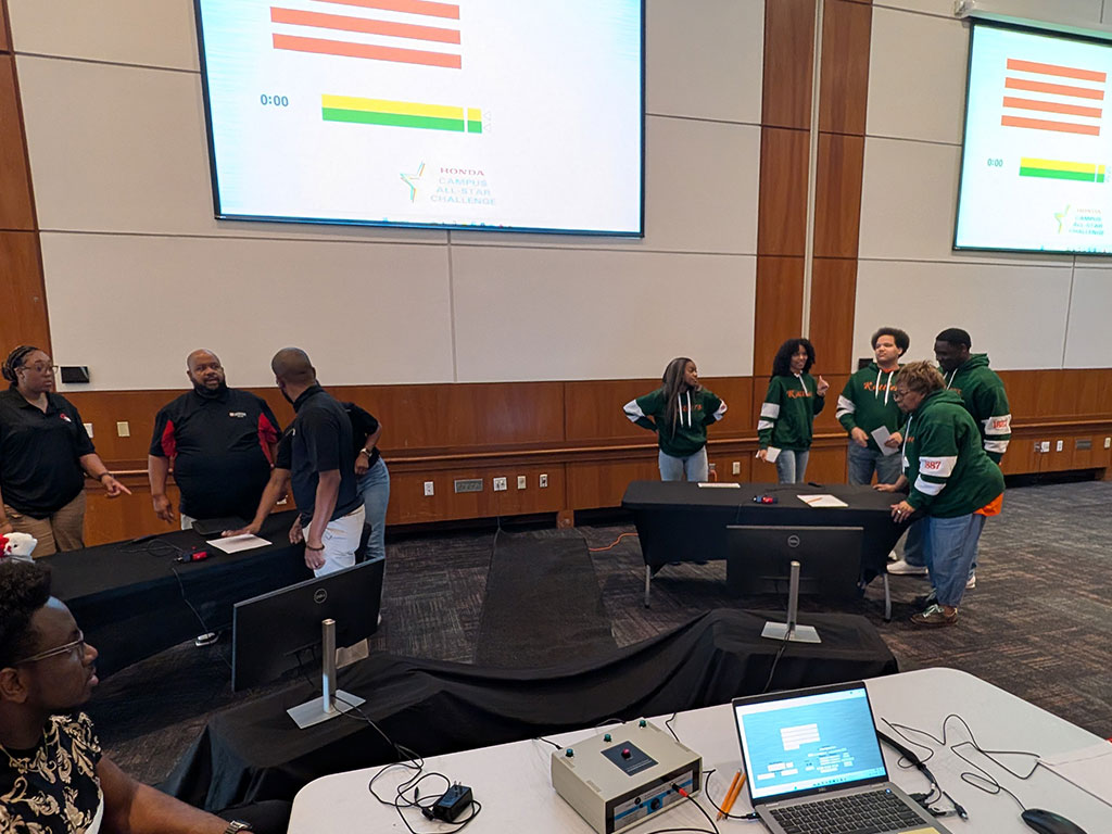 Florida A&M University’s Honda Campus All-Star Challenge (HCASC) team competes during the regional tournament that secured their invitation to the National Championship Tournament. (Photo courtesy of Florida A&M University)