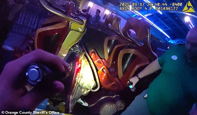 Blood is seen here on the rail that Zavala was sitting in, one of his shoes is still inside the cart