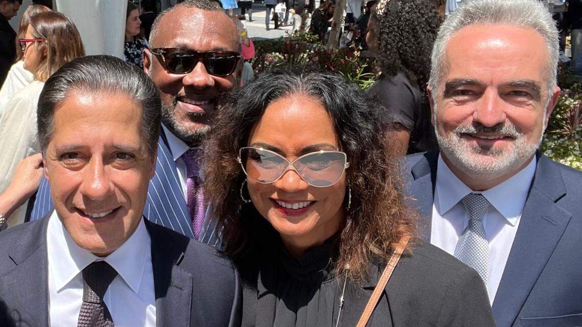 Alberto Carvalho and Debra Kerr pictured in Los Angeles in 2023 from a post on Kerr’s LinkedIn profile. The post read, “Superintendent’s Opening of Schools Address was brilliant.” The FBI searched Kerr’s Southwest Ranches home in Broward County and Carvalho’s L.A. home and school district office on Wednesday, Feb. 25, 2026,  as part of its investigation into a shuttered AI education company, AllHere. When Carvalho was superintendent of the Los Angeles public schools, the L.A. school board signed a $6 million contract with AllHere.