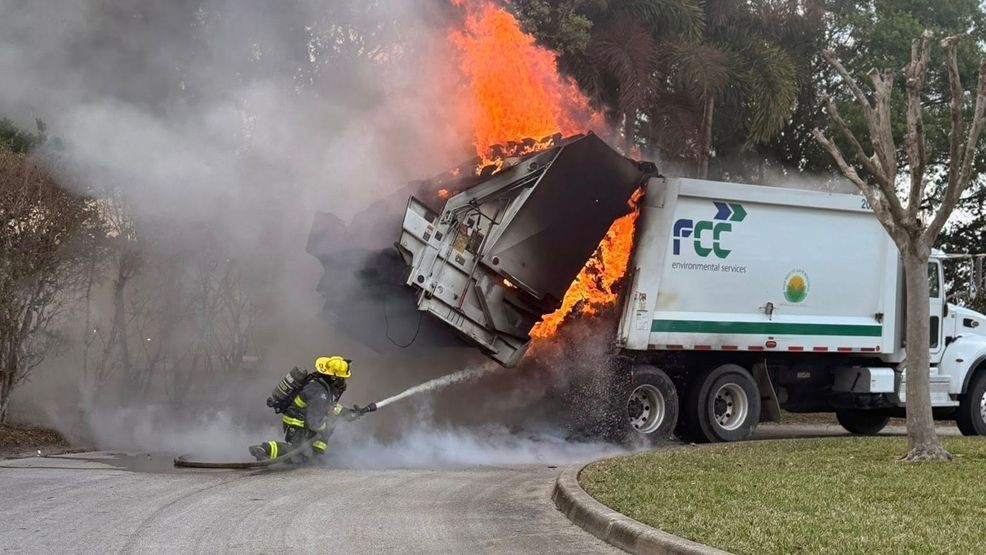 A garbage truck fire erupted in Port St. Lucie on Wednesday, prompting a firefighting response after the driver’s desperate attempt to contain the blaze was thwarted by a malfunctioning rear gate. (SLCFD)