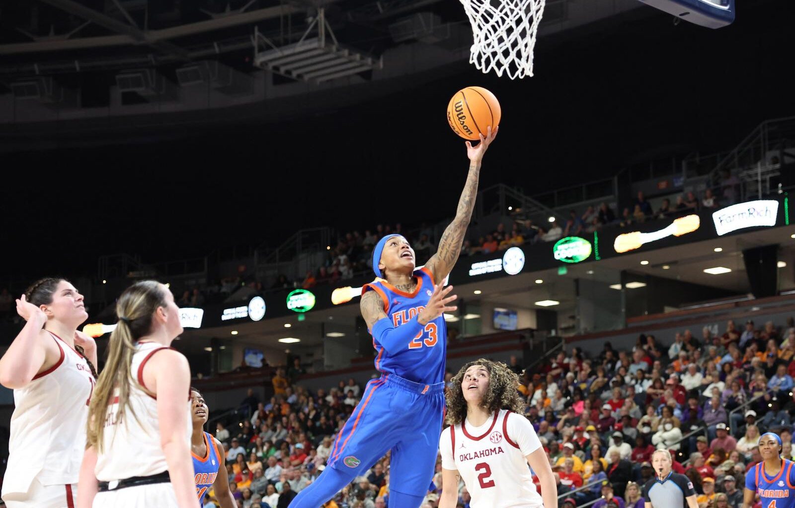 Alexia Dizeko scores against Mississippi State in the first round of the SEC Tournament