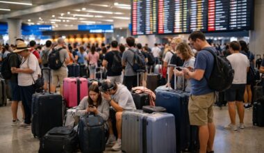 Travellers left stranded at fort lauderdale-hollywood international airport affecting new york, atlanta, chicago, dallas and major us cities as spirit, jetblue, delta, southwest and american airlines face 140 flight delays and 5 cancellations