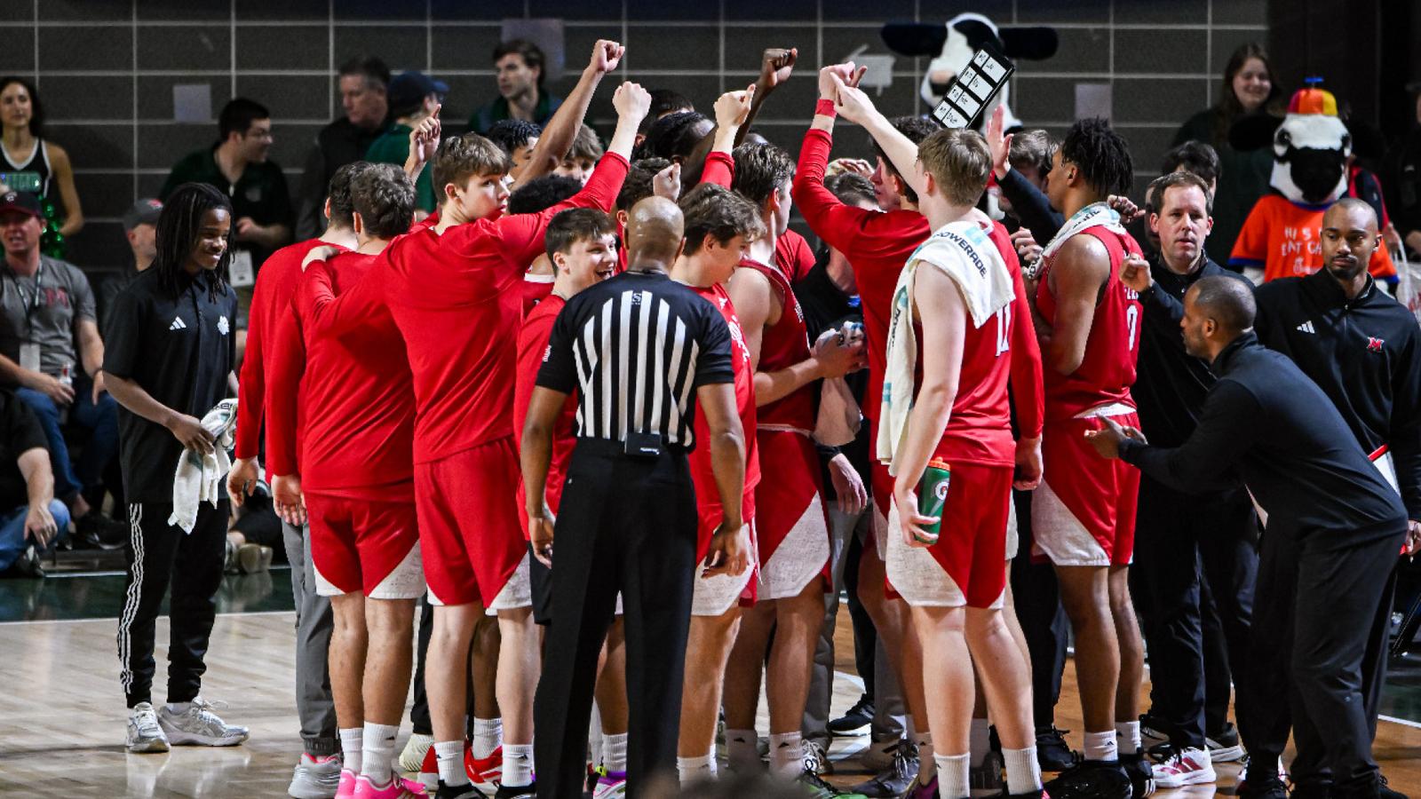 Miami Men's Basketball locker room celebration after win at Ohio