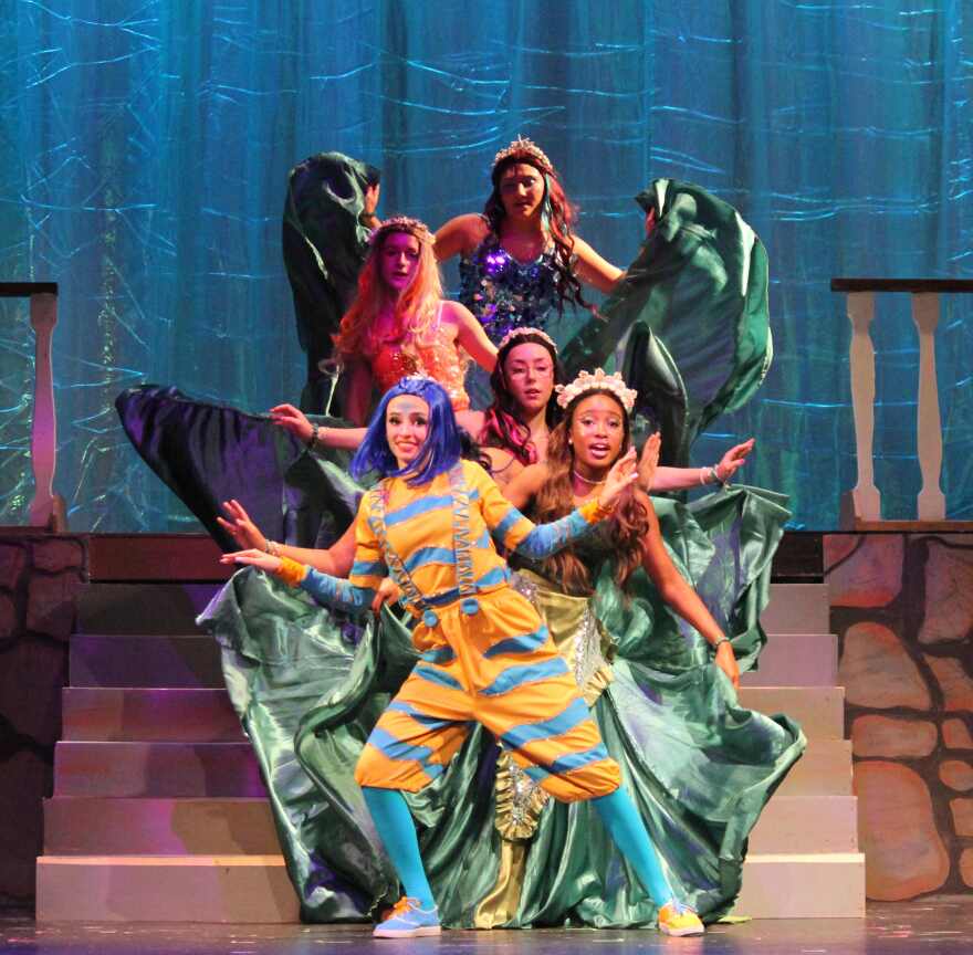 Isa Scala as Flounder leads the mersisters in underwater dance number in 'She's In Love' during Act 1 of 'The Little Mermaid.' 