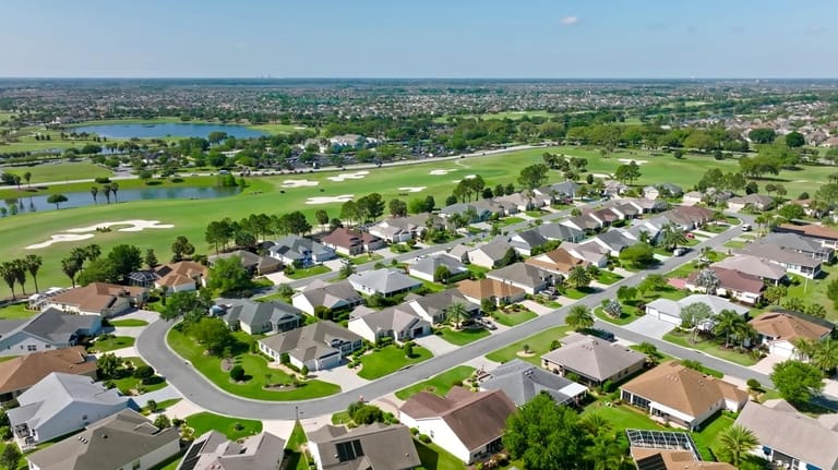 An aerial shot of a master-planned retirement community in The...