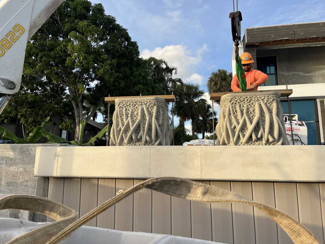 An experiment in nature-inspired design is underway in a South Florida residential canal. Two mangrove planters are being installed on a new seawall to provide habitat for marine wildlife.