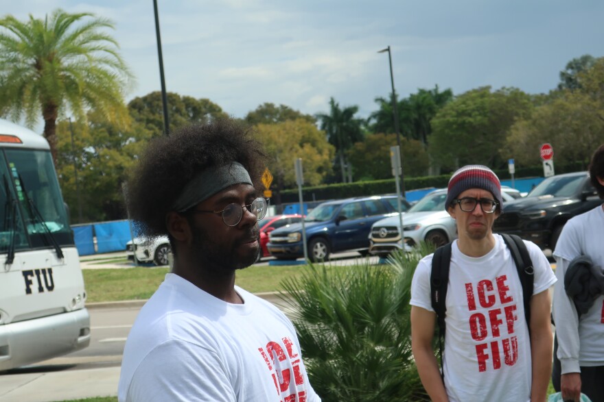 FIU student Carlton Daley (left) led a protest against the school's agreement with Immigration and Customs Enforcement.