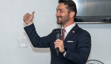 City Commissioner Nick Nesta shares remarks at his March 10 watch party at Highland Manor.