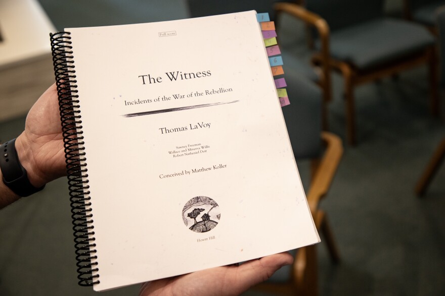 The Witness is based on a civil war memoir by James Waxler, the great great grandfather of Matthew Koller. It was composed by Thomas LaVoy.