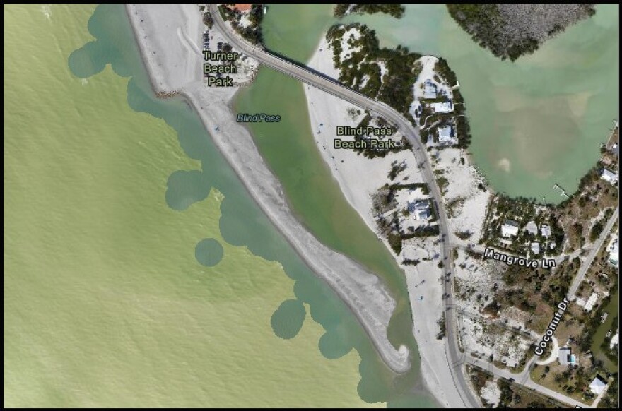 The shoal growing in Blind Pass is comprised of sand pumped in from offshore for the Captiva Island beach rebuilding that recently wrapped up