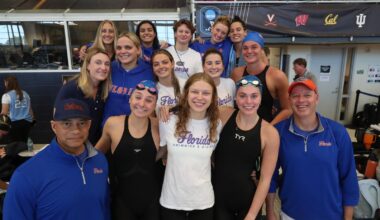 Anita Bottazzo and Grace Rabb during the Gators' meet at the NCAA Championship on Friday, March 20, 2026 at McAuley Aquatic Center in Atlanta, GA / UAA Communications photo by Audrey Djuricich