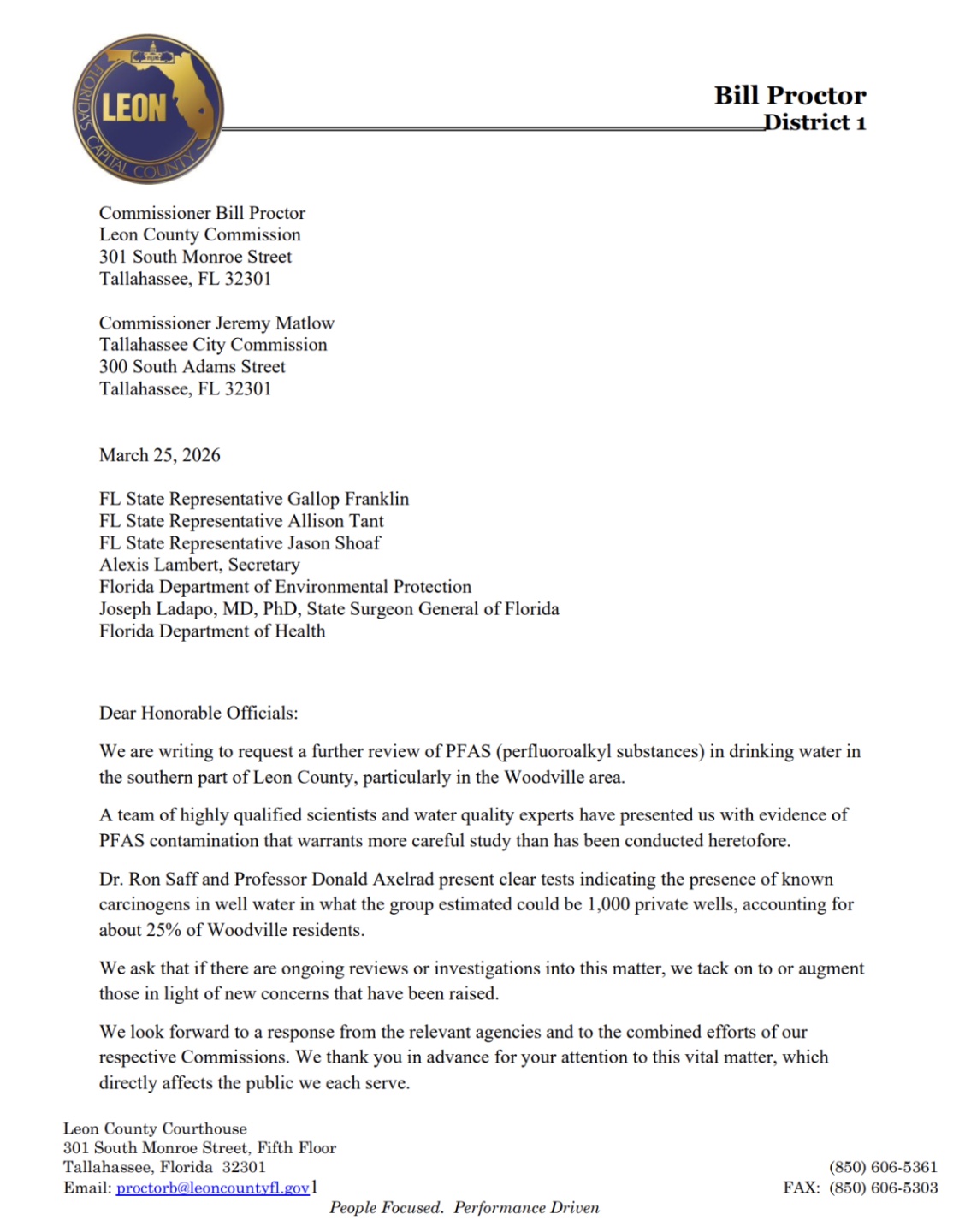 Letter regarding PFAS levels