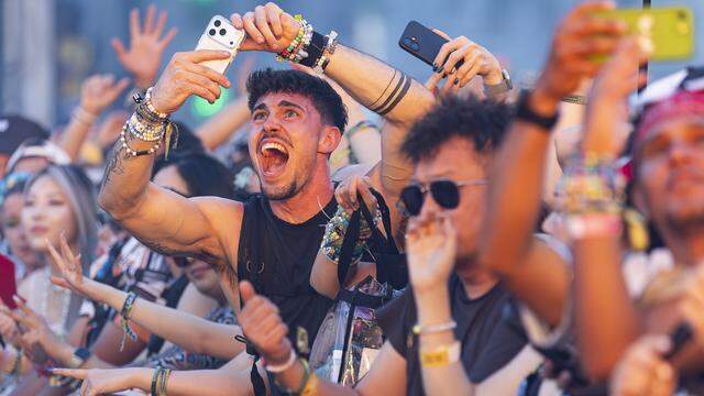 Maj Jelen, from Slovenia, reacts as Excision performs during Ultra Music Festival’s 26th anniversary at Bayfront Park on Saturday, March 28, 2026, in downtown Miami, Fla.