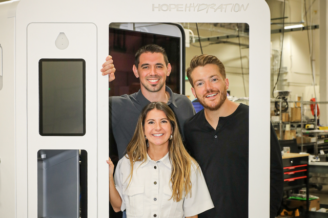 HOPE Hydration founders Cristina Gnecco, Dave Tigue, left and Jorge Richardson.