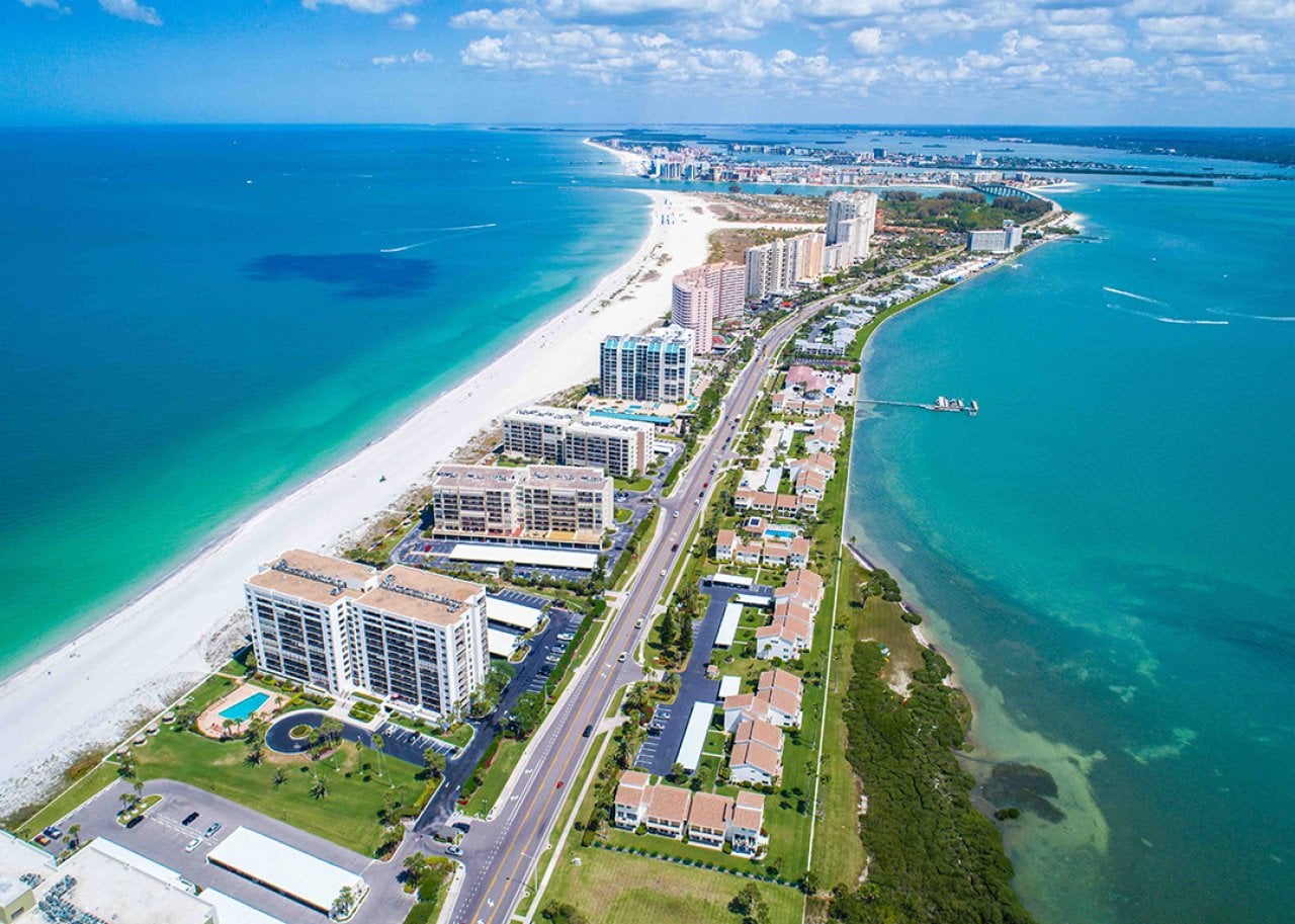 A top view of Sunny beach vista from St. Pete Beach, Florida, USA.