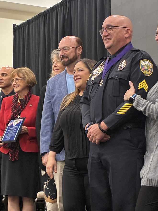 Port St. Lucie Police Sgt. Erik Levasseur Port St. Lucie police Sgt. Erik Levasseur (Right) was awarded the police officer purple heart on Wednesday, March 18, 2026.