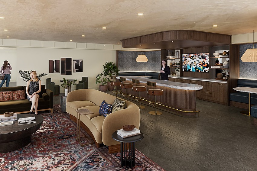 A rendering shows the club room of Vandeveer, Gateway Jax's mixed-use apartment building at 515 N. Pearl St.