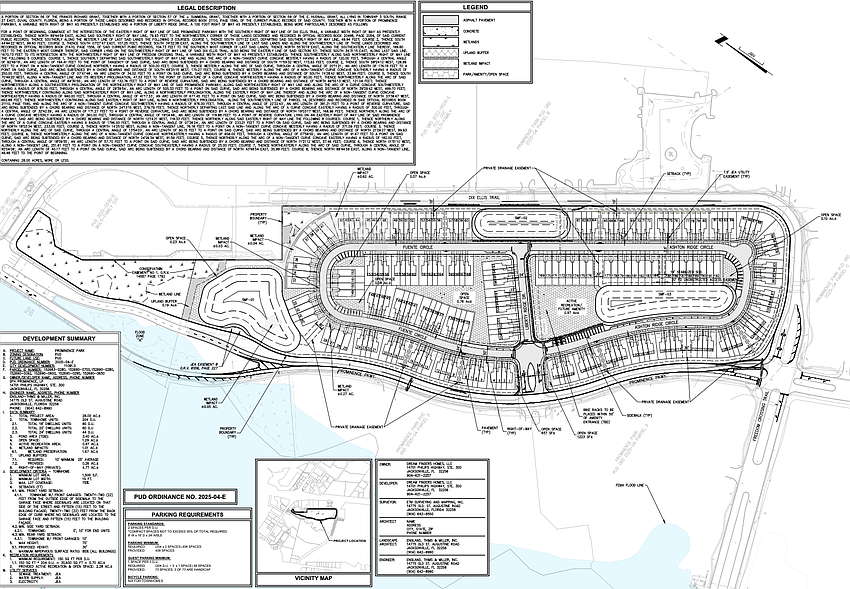 A master site plan for Prominence Park shows the 204-unit town home development in Baymeadows.