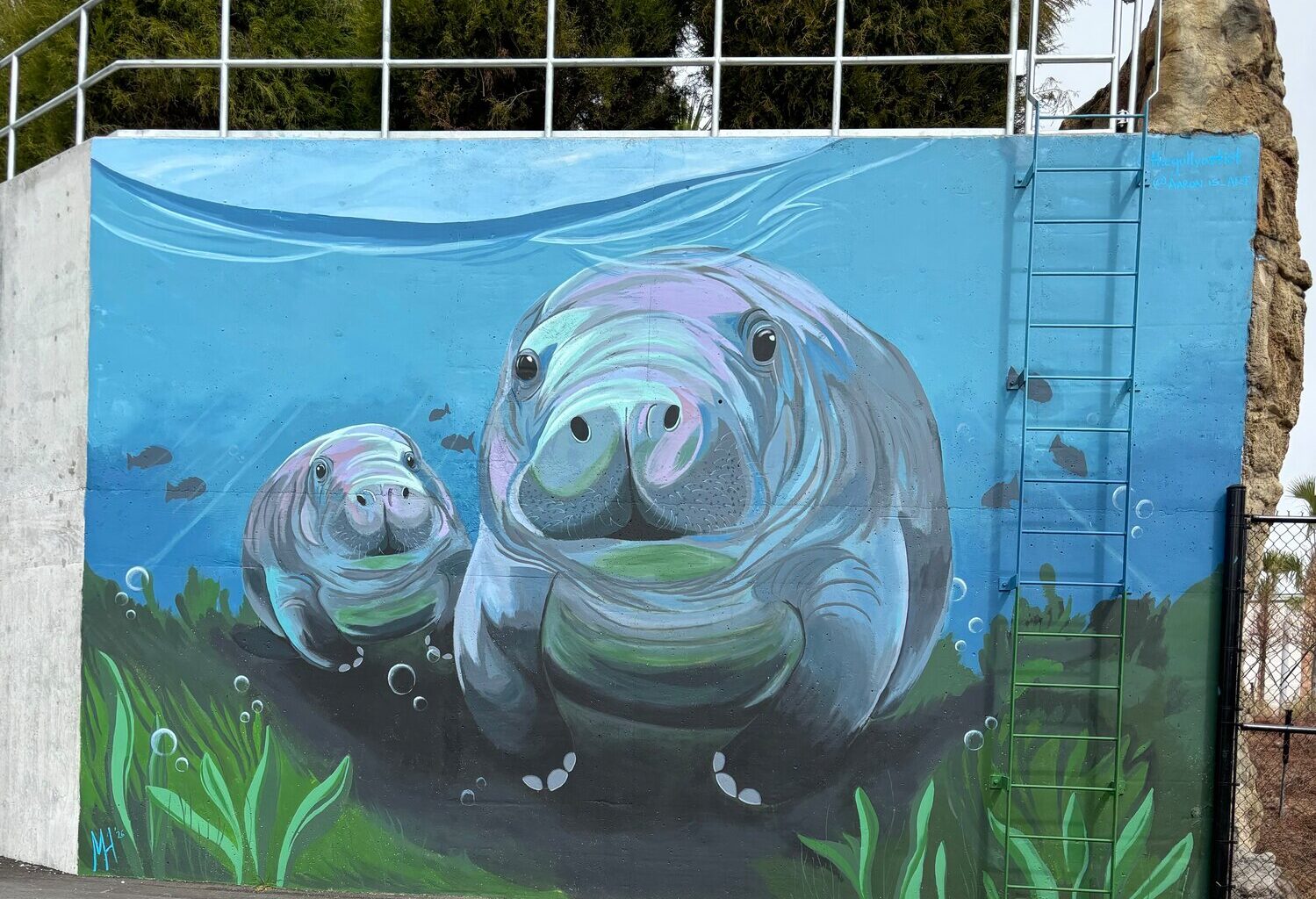 A mural welcomes visitors to the Manatee River Habitat.