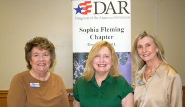 From left, DAR presenter Beth Clark is joined by Community Service Award recipients Connie Thomas and Wynema Lovell.