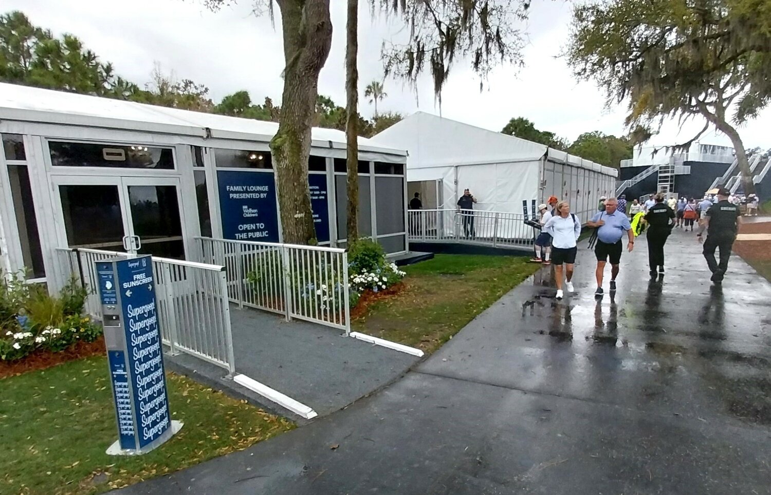 The Family Lounge, left, is located adjacent to First Aid Headquarters near the No. 8 green.