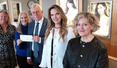 John Rutkowski, manager of the Underwood Jewelers store in Ponte Vedra Beach, presents a check to the Ponte Vedra Woman&rsquo;s Club for $21,200 raised at the Nov. 20 trunk show. From left are Parker Alter, club vice president for ways and means; Anne Urban, club president; Rutkowski; Abby Broyles, fundraising coordinator; and Sarah Merkling, store assistant manager.
