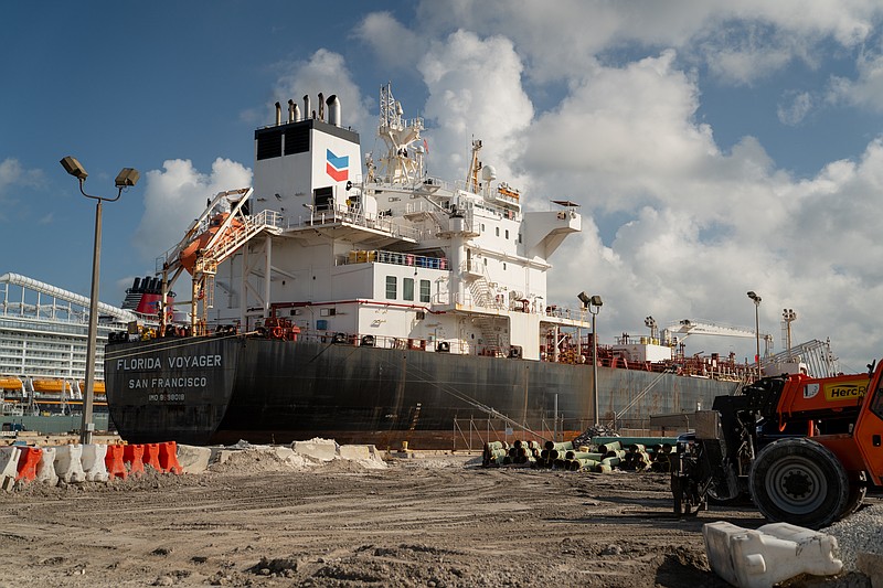 A Chevron fuel tanker at Port Everglades.