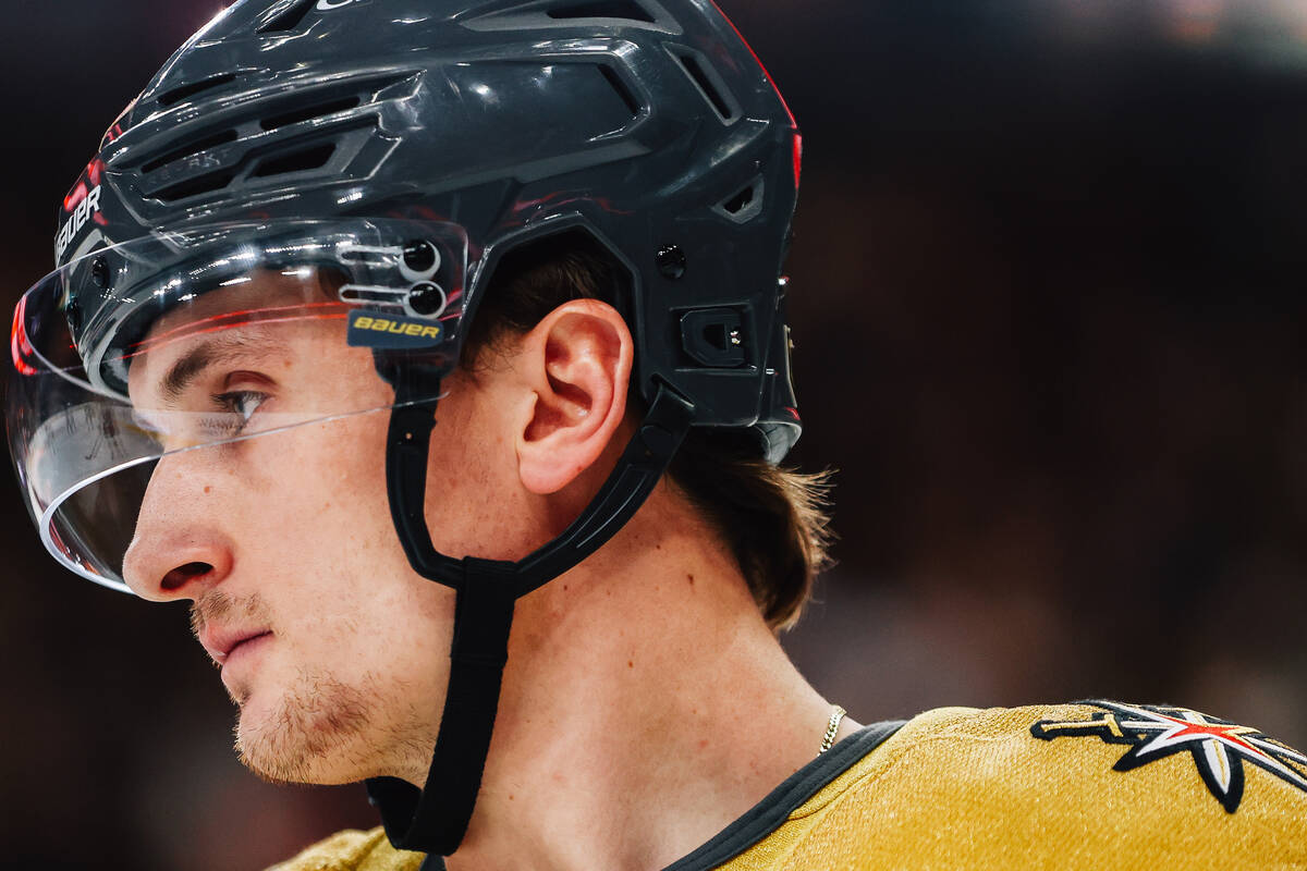 Golden Knights left wing Cole Reinhardt during an NHL hockey game between the Golden Knights an ...