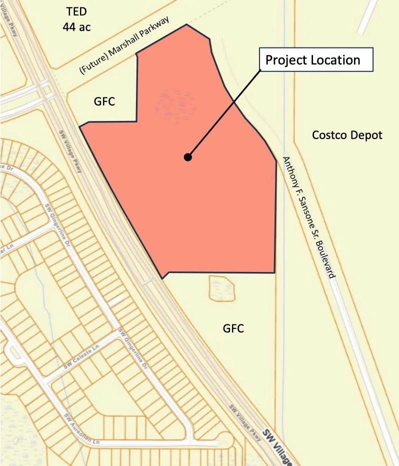 A map shows, in red, the approximately 23 acres that the Port St. Lucie Government Finance Corp. will consider selling to Costco Wholesale Corp. at a March 9 meeting.