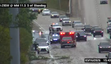 Lanes reopen after water recedes at I-295 South on ramp from Blanding Blvd.