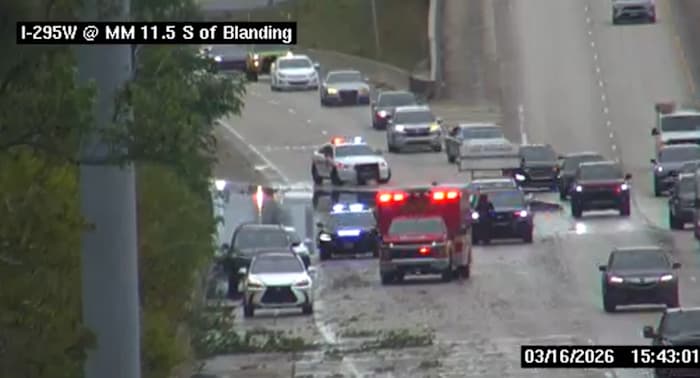 Lanes reopen after water recedes at I-295 South on ramp from Blanding Blvd.