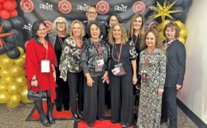 Members of the film festival committee at the Red-Carpet Opening Night event. Front row (L-R): Anat Mansour, Ellen Seigman, Loni Shelef, Cheryl Schwartz, Benette Gilbert and Arlene Lowitt. Back row (LR): Joni Higgins, Steve Schwersky, Linda Goldfarb and Roxana Levin.