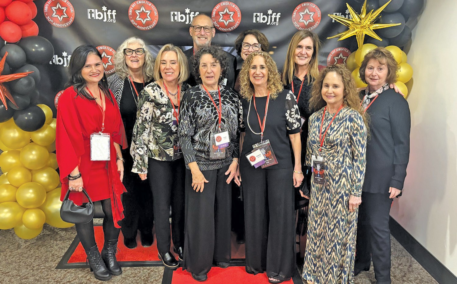 Members of the film festival committee at the Red-Carpet Opening Night event. Front row (L-R): Anat Mansour, Ellen Seigman, Loni Shelef, Cheryl Schwartz, Benette Gilbert and Arlene Lowitt. Back row (LR): Joni Higgins, Steve Schwersky, Linda Goldfarb and Roxana Levin.