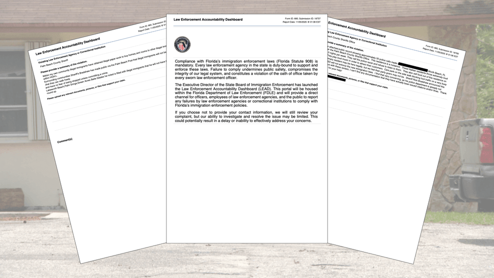 {p}A state-run tip line created to report police departments that fail to enforce Florida’s immigration laws is drawing a different kind of complaint. Records reviewed by the CBS12 News I-Team suggest some submissions focus not on law enforcement agencies, but on neighbors, loud parties and suspicions about immigrants living in local communities. (WPEC / FDLE){/p}